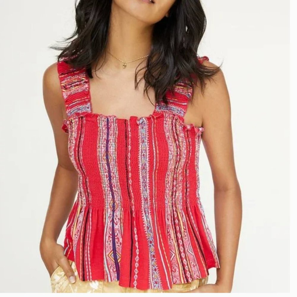 ⭐️ Smocked Peasant Boho Modern Minimal Striped Cottage Hippie Chic Babydoll Top